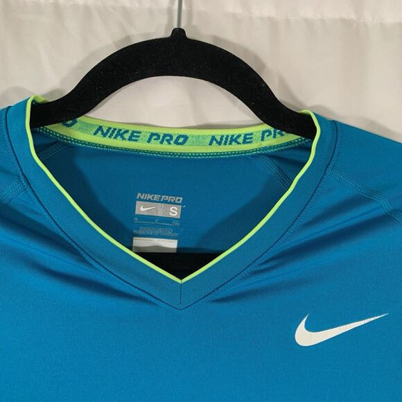 Nike Pro Shirt Women's Small Blue Vneck Long Sleeve Dri Fit Pullover - Picture 3 of 9